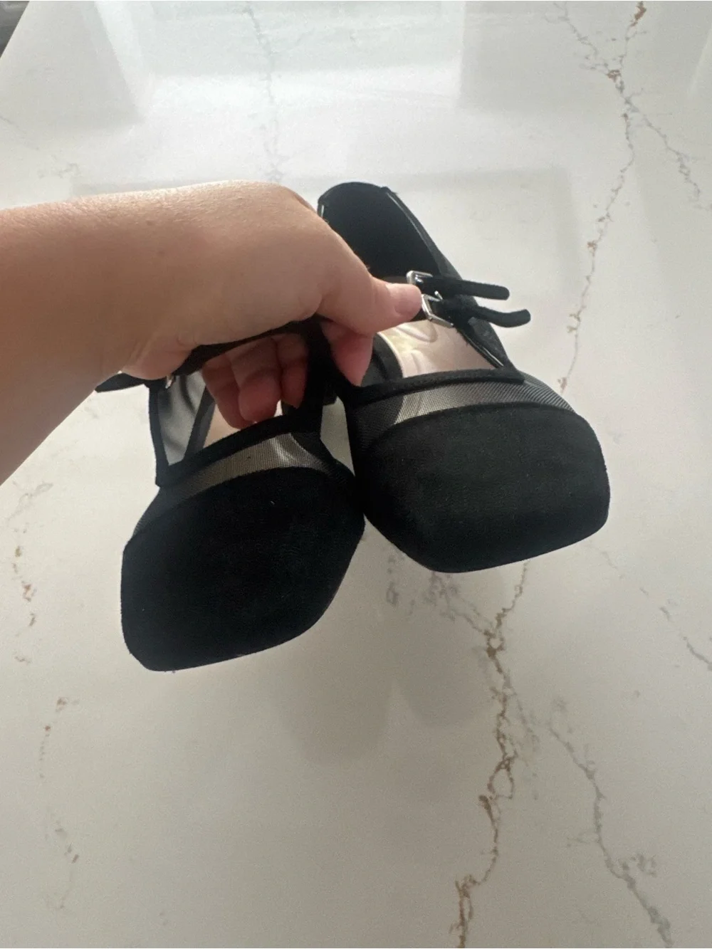 Zara Black Mesh Mary Jane Heels with Square Toe Cap